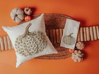 CapableByDesign Oyster shell pumpkin throw pillows and towels
