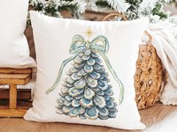 CapableByDesign oyster shell Christmas tree pillows and matching towels
