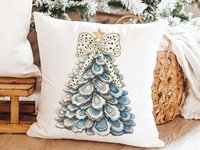 CapableByDesign oyster shell Christmas tree with polka dot bow pillows and matching towels