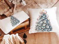CapableByDesign oyster shell Christmas tree with pink bow pillows and matching towels