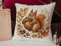 CapableByDesign autumn squirrel throw pillow and matching towel
