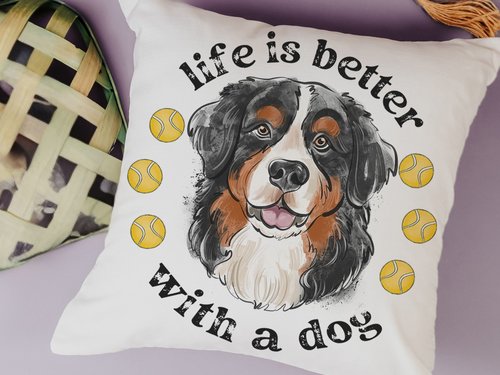 Capable By Design life is better with a dog, Bernese mountain dog pillow and matching towel