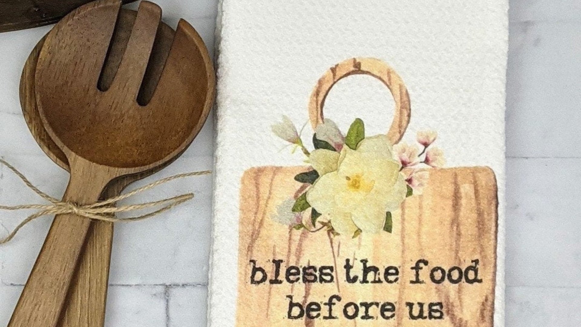 bless this food before us farmhouse kitchen towels, Christmas gifts for Mom from daughter, stocking stuffers for women, bless this kitchen