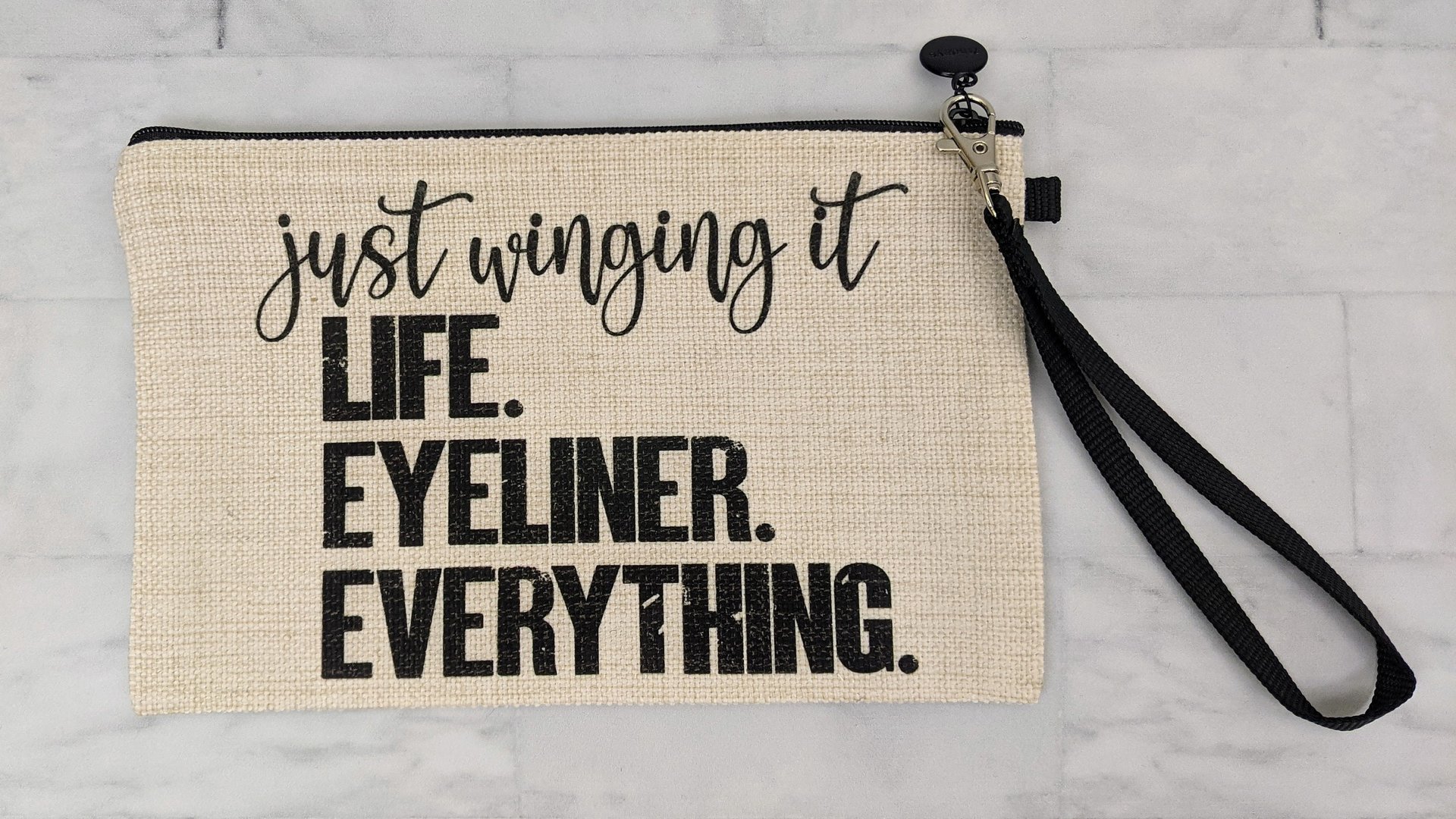 just wing it funny makeup bag for women, stocking stuffer for teenage girls Christmas gifts for sister, cosmetic bag for purse, secret Santa