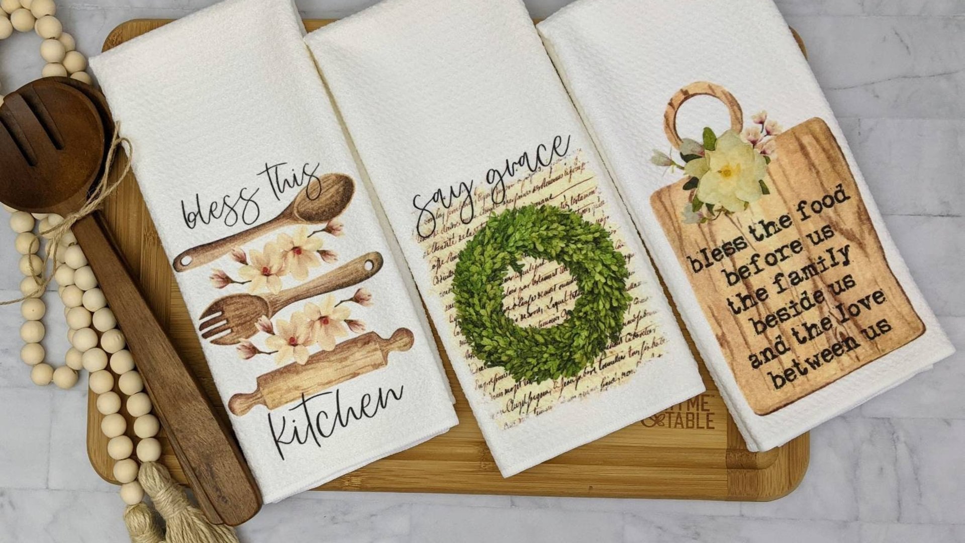 bless this food before us farmhouse kitchen towels, Christmas gifts for Mom from daughter, stocking stuffers for women, bless this kitchen