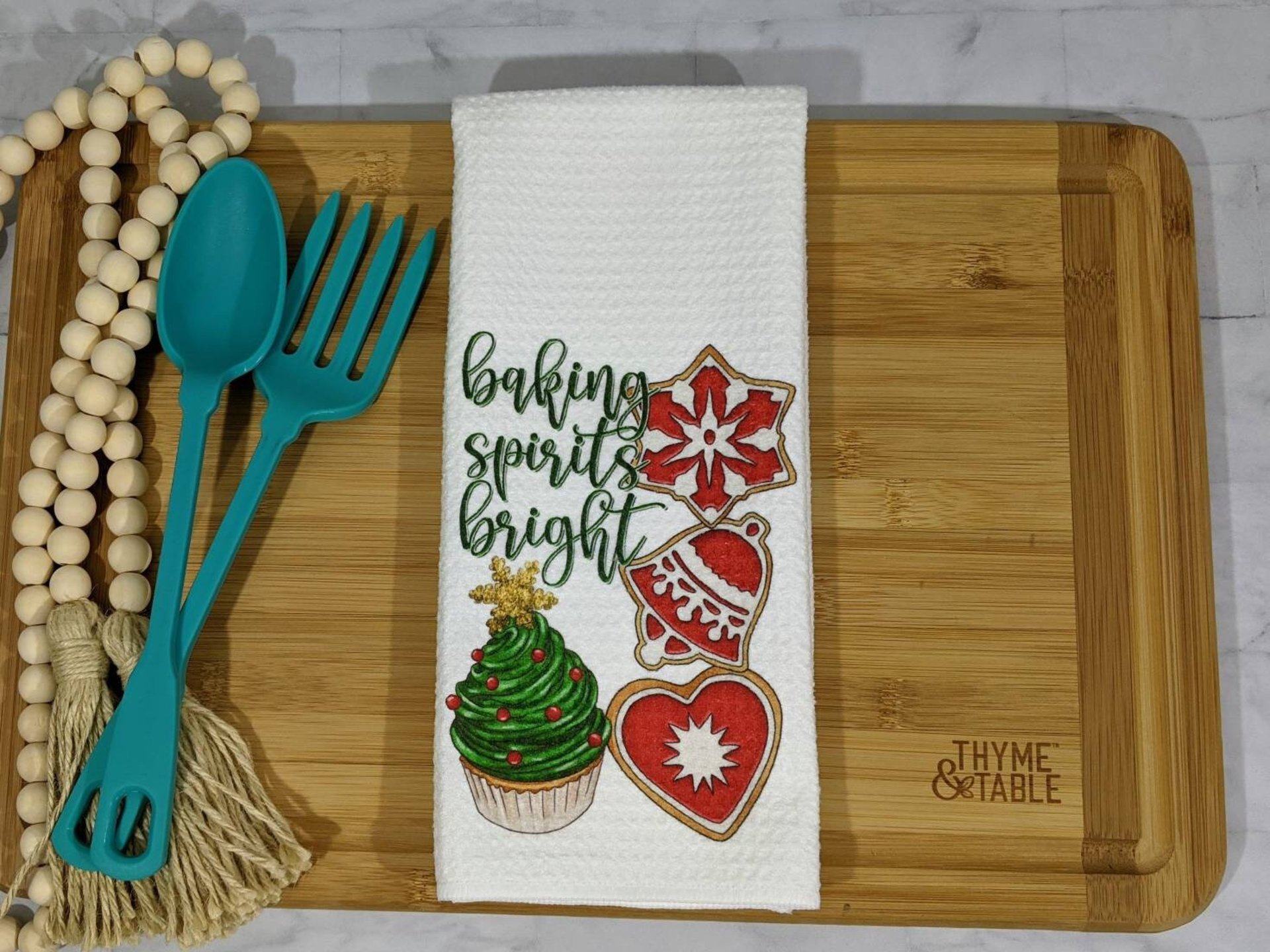 baking spirits bright Christmas kitchen towels, baking gifts for women, Christmas cookie baking crew kitchen hand towels, yankee swap gifts