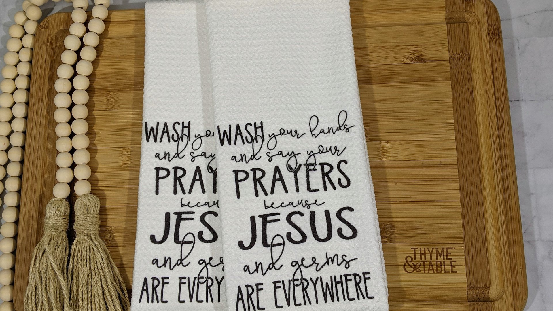 wash your hands and say your prayers funny bathroom hand towels, powder room decor, Christian humor James 4 8 Bible verse gifts for women
