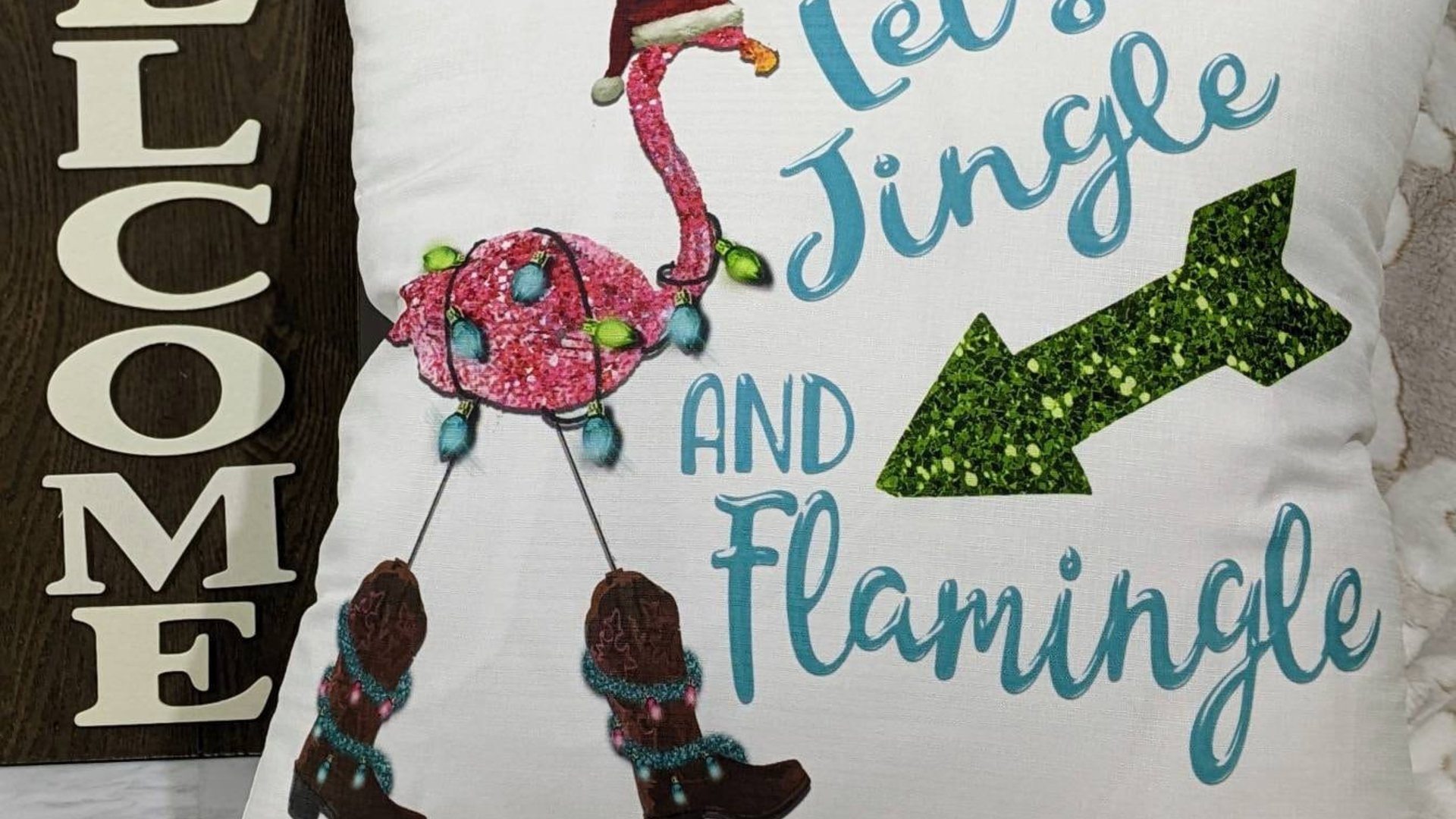 let's jingle and flamingle flamingo Christmas decorations, tropical Christmas decor, funny Christmas gifts for new home owners, beach
