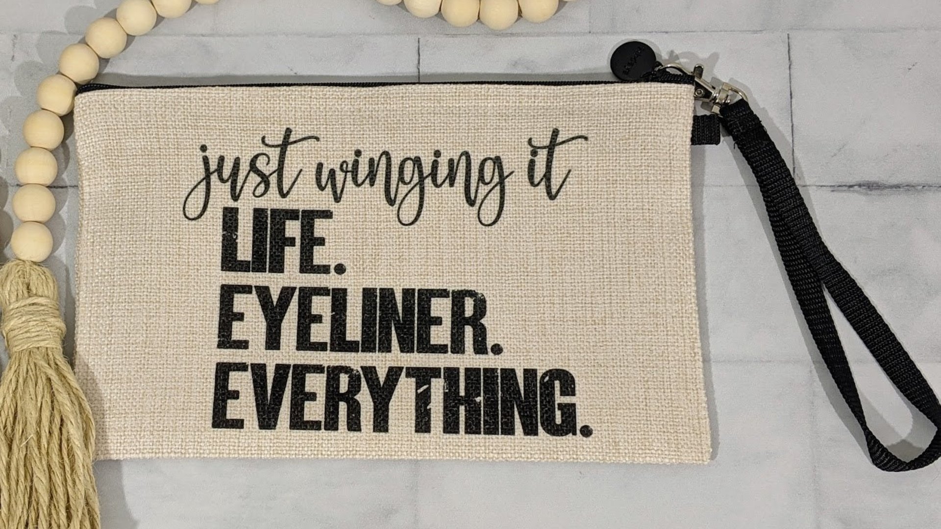 just wing it funny makeup bag for women, stocking stuffer for teenage girls Christmas gifts for sister, cosmetic bag for purse, secret Santa