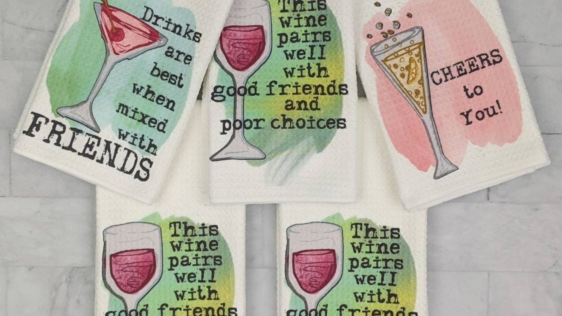 this wine pairs well with, wine kitchen towels, cheers to you champagne dish towels, new apartment gift for her, cocktail gifts for women