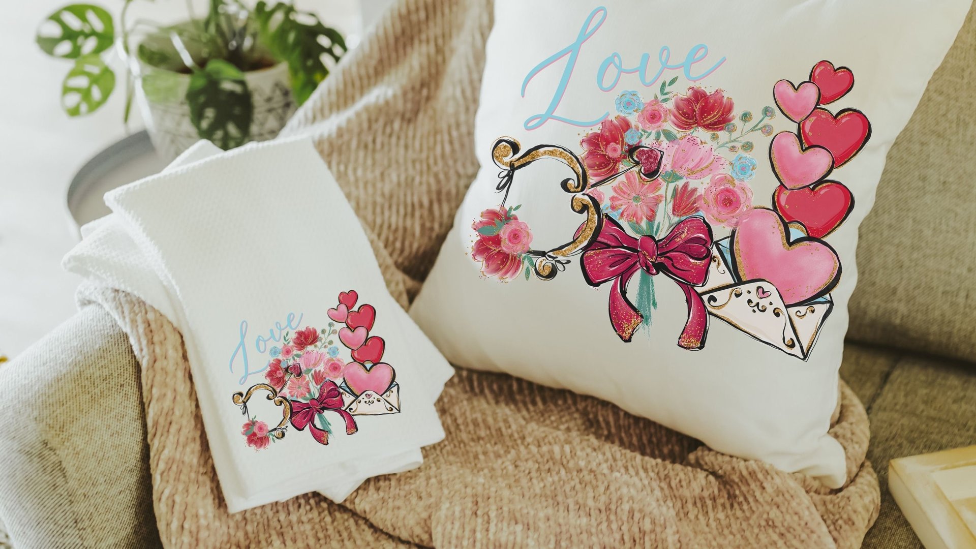 Valentines Day kitchen towel holiday kitchen decor, cupids arrow hand towels for couples, cute Valentines gifts for wife, love gifts for her