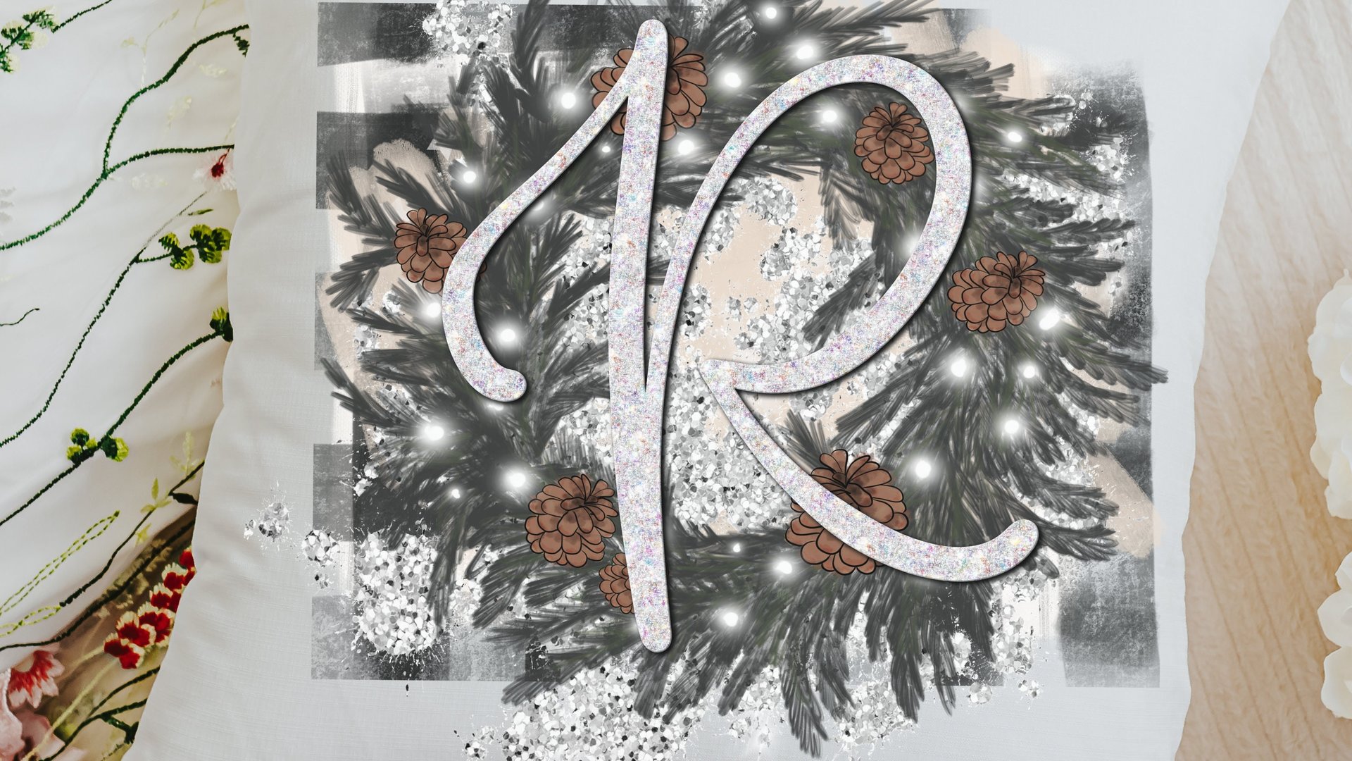 personalized gray buffalo plaid throw pillows for couch, winter wedding gifts for couple, custom initial throw pillow for sofa, Christmas