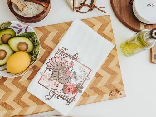 Blush Pink Thanksgiving Turkey Kitchen Towel, 16x24
