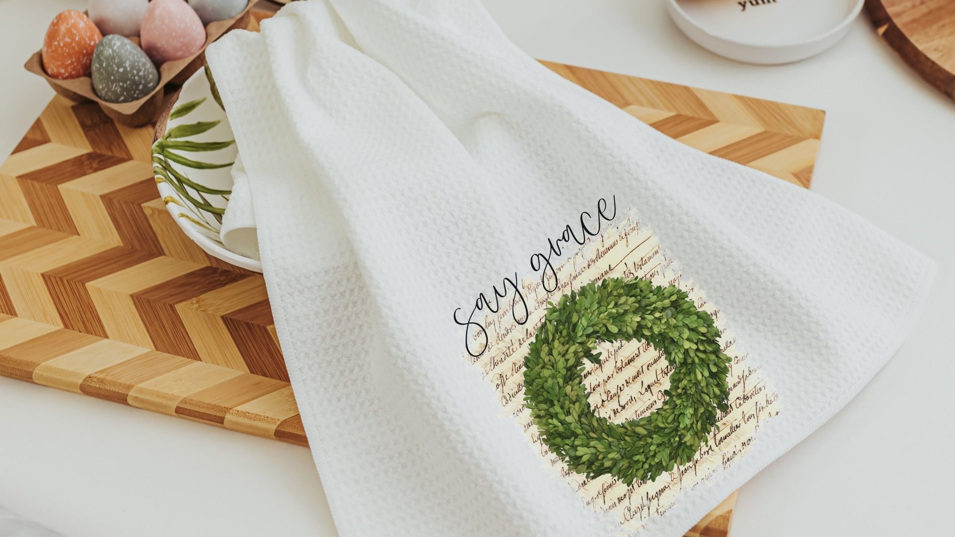 say grace farmhouse kitchen towels, Christmas gifts for Mom from daughter, stocking stuffers for women, Christian gifts for home, dish towel