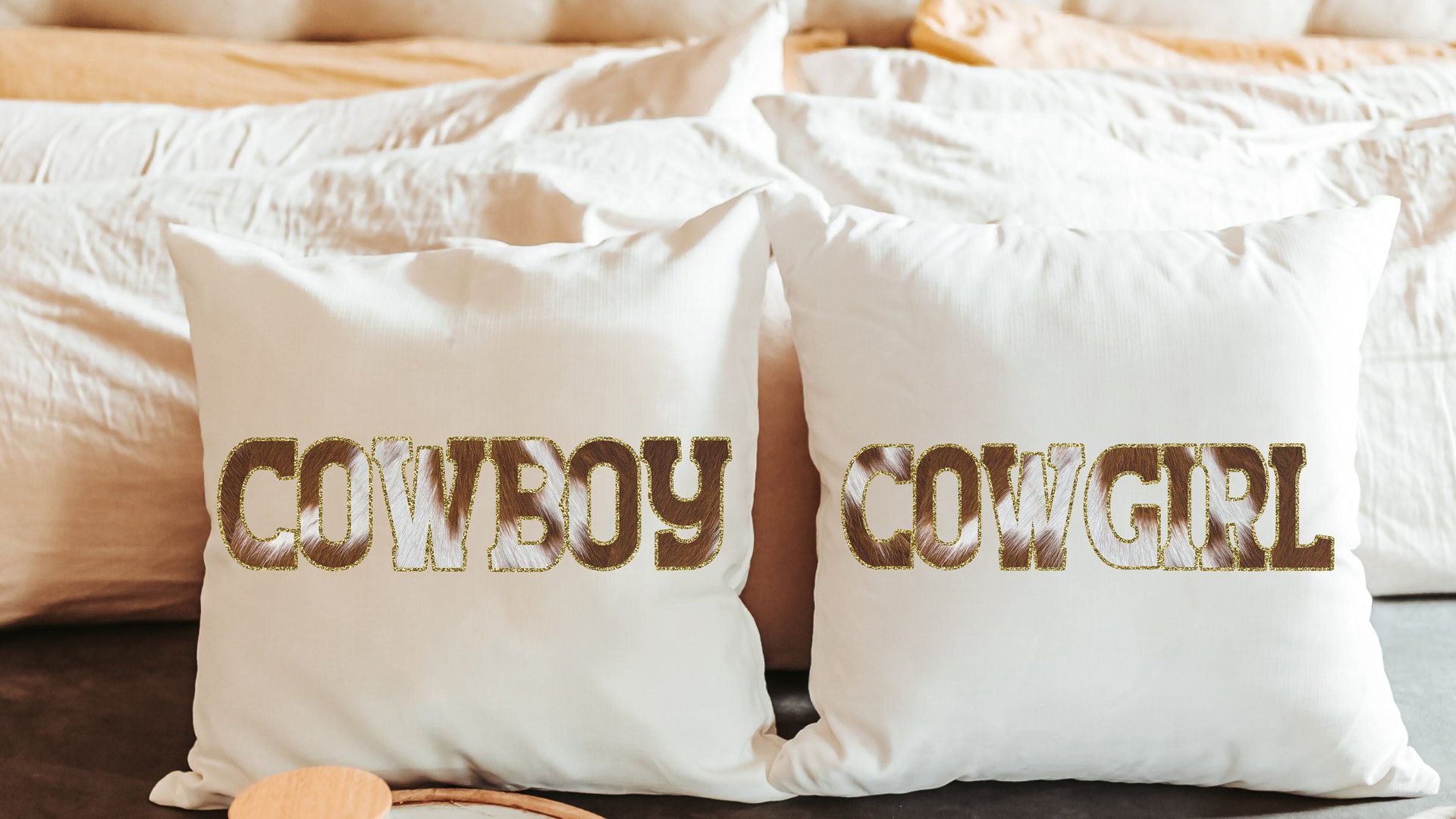 cowboy and cowgirl throw pillows for couch, country western wedding gift for couple, his and hers gifts, mr and mrs pillows, southwestern