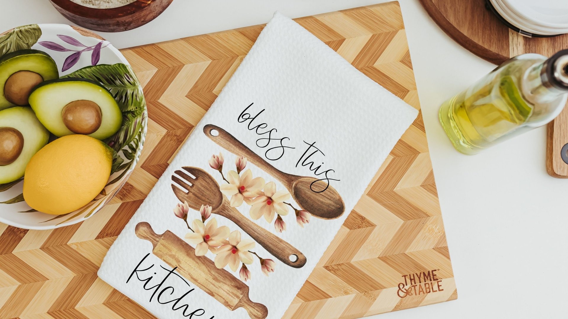 bless this food before us farmhouse kitchen towels, Christmas gifts for Mom from daughter, stocking stuffers for women, bless this kitchen