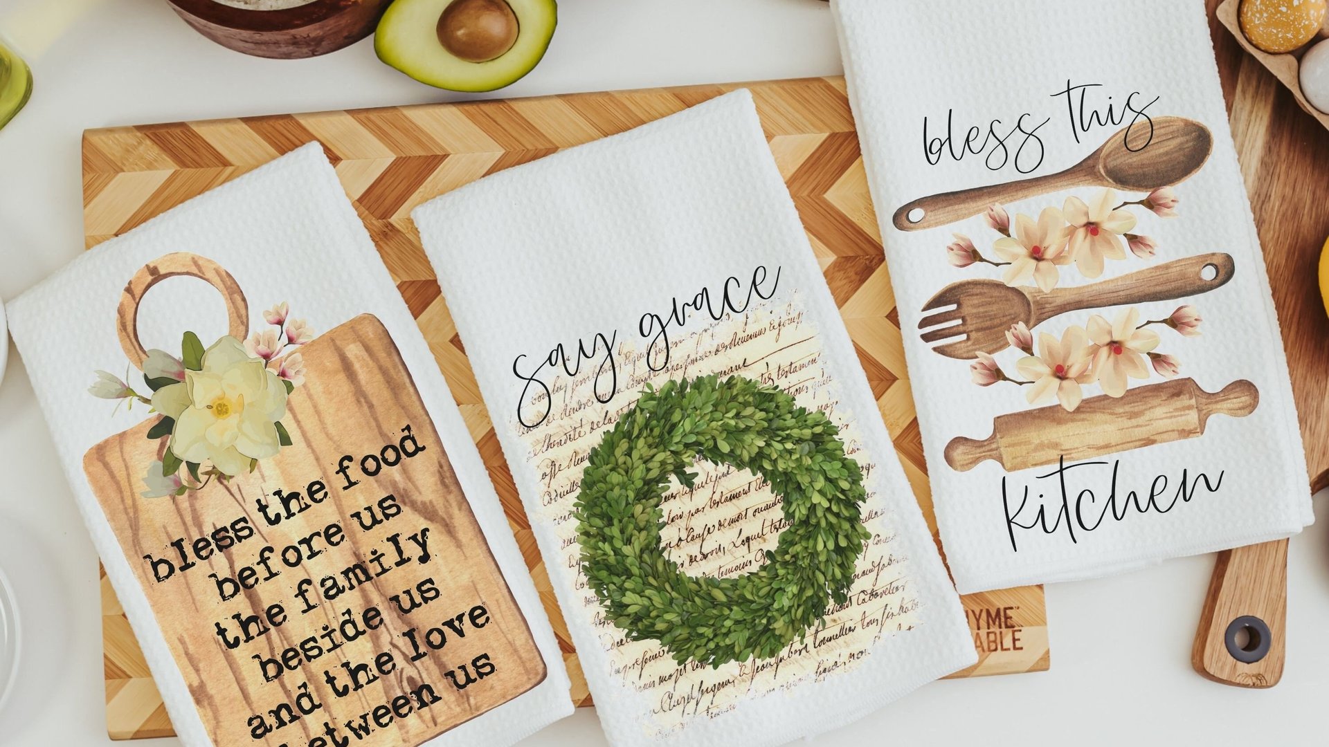 bless this food before us farmhouse kitchen towels, Christmas gifts for Mom from daughter, stocking stuffers for women, bless this kitchen