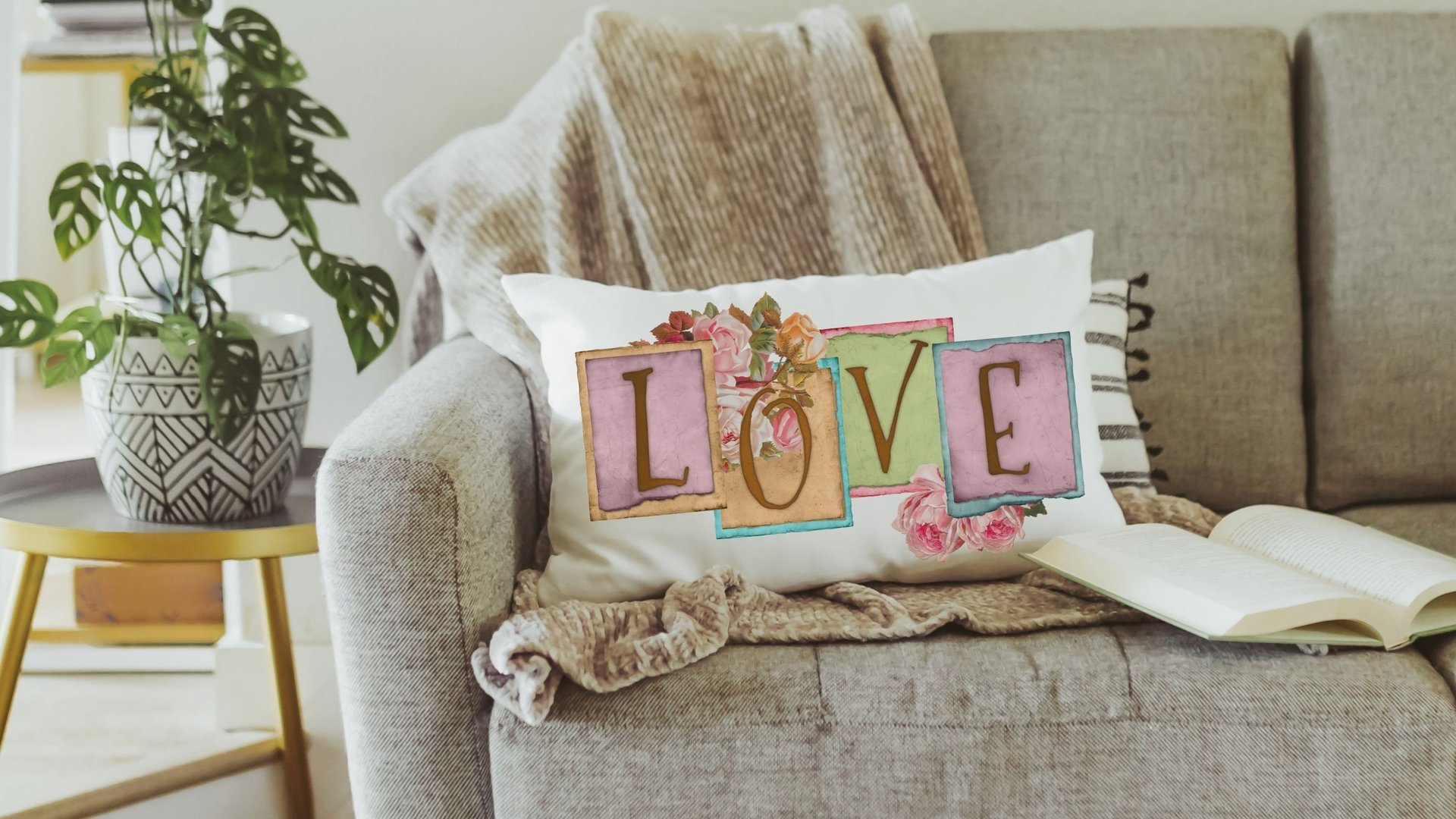 vintage inspired love throw pillow for bed, unique anniversary gift for Mom, bloomcore romantic academia room decor, wife to be gift, fiance