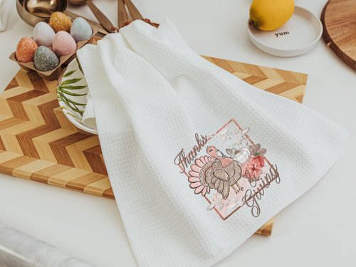Blush Pink Thanksgiving Turkey Kitchen Towel, 16x24