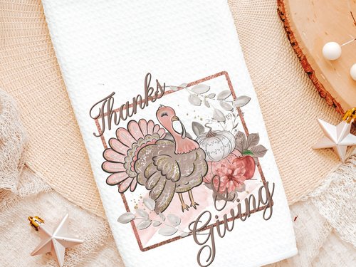 Blush Pink Thanksgiving Turkey Kitchen Towel, 16x24