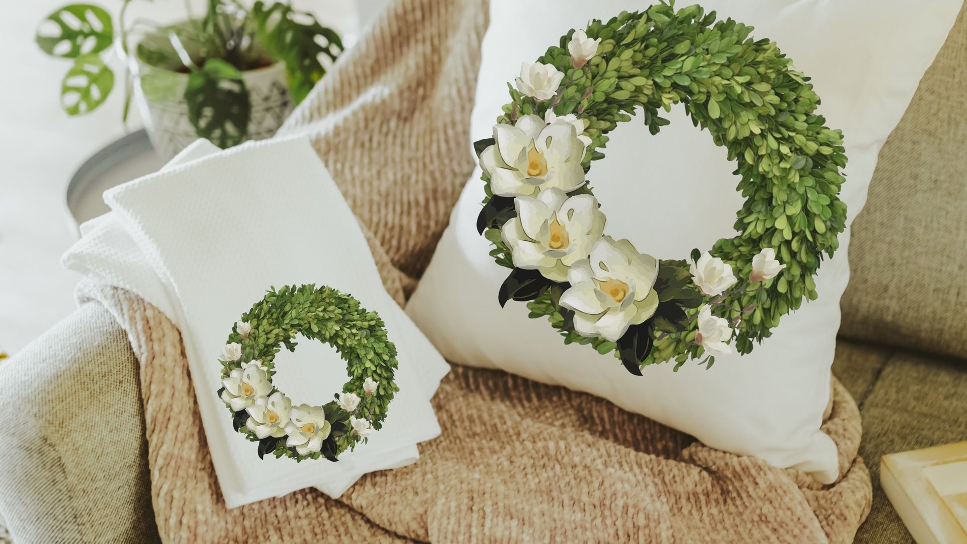 magnolia hand towels for bathroom, floral dish towels wedding gift for couple, bridal shower kitchen gifts, farmhouse kitchen towels, plant