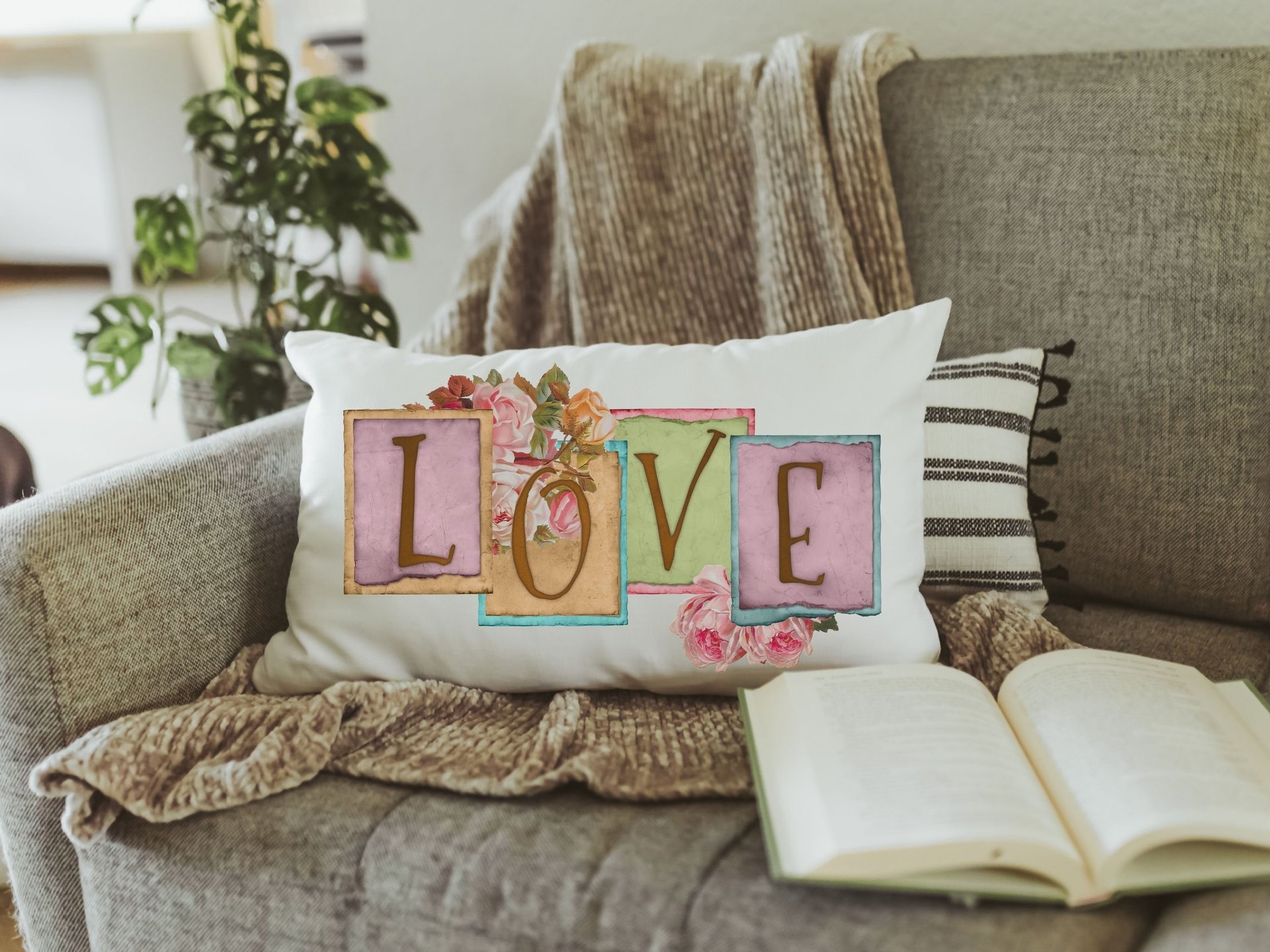 Vintage inspired love throw pillow
