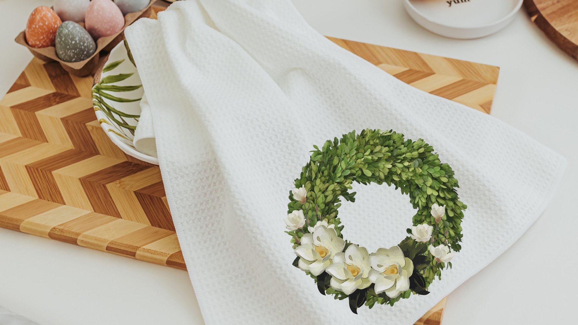 magnolia hand towels for bathroom, floral dish towels wedding gift for couple, bridal shower kitchen gifts, farmhouse kitchen towels, plant