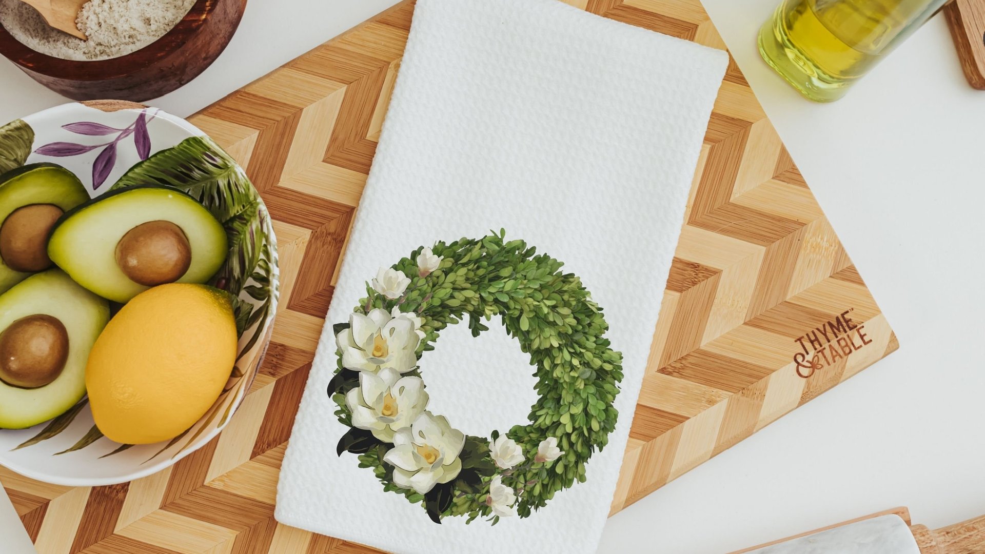 magnolia hand towels for bathroom, floral dish towels wedding gift for couple, bridal shower kitchen gifts, farmhouse kitchen towels, plant