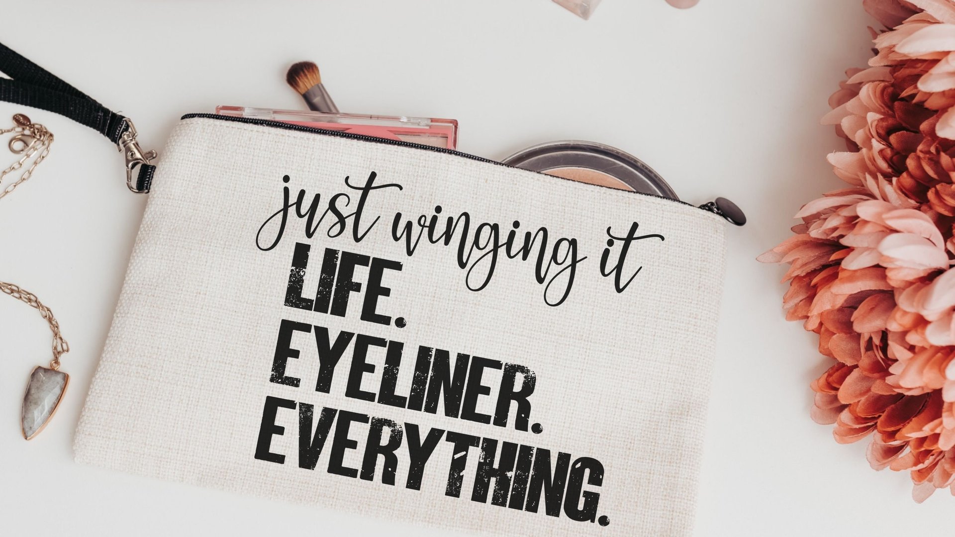 just wing it funny makeup bag for women, stocking stuffer for teenage girls Christmas gifts for sister, cosmetic bag for purse, secret Santa