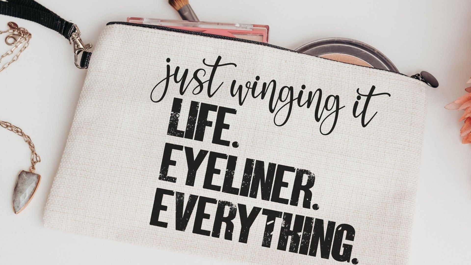 just wing it funny makeup bag for women, stocking stuffer for teenage girls Christmas gifts for sister, cosmetic bag for purse, secret Santa