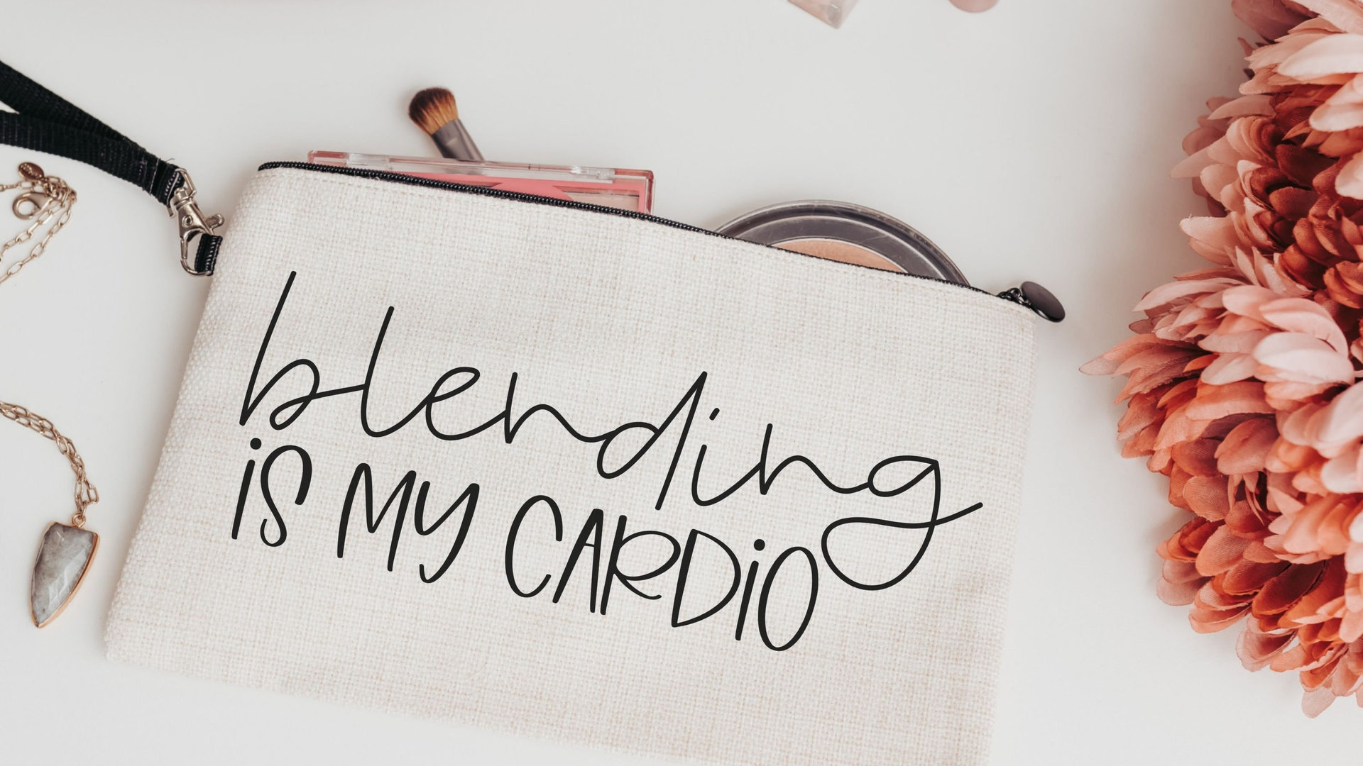 blending is my cardio funny makeup bag for women, makeup artist gift, beauty gift box fillers, cosmetic bag for purse, teenage girl gifts