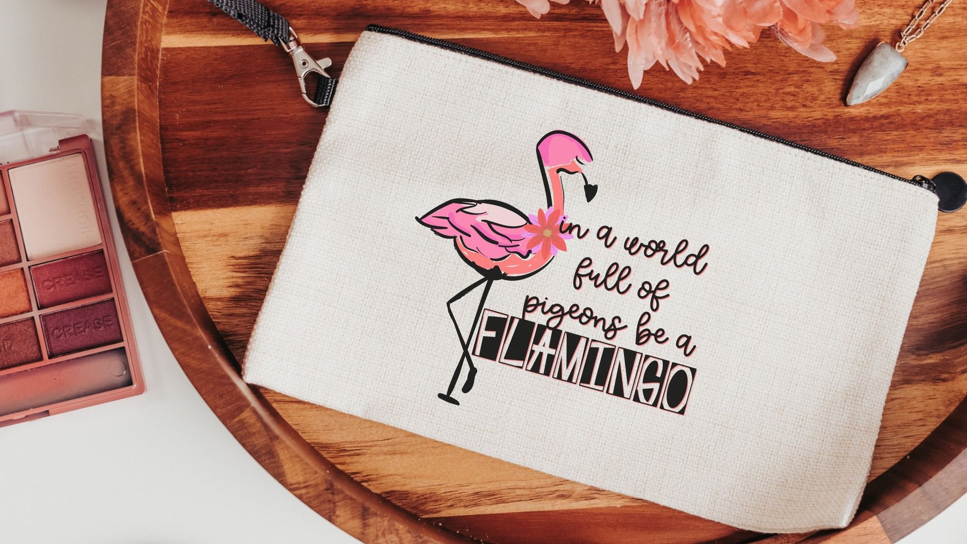 in a world full of pigeons be a flamingo cosmetic bag for purse, cute flamingo makeup bag for women, Easter basket stuffers for teenage girl
