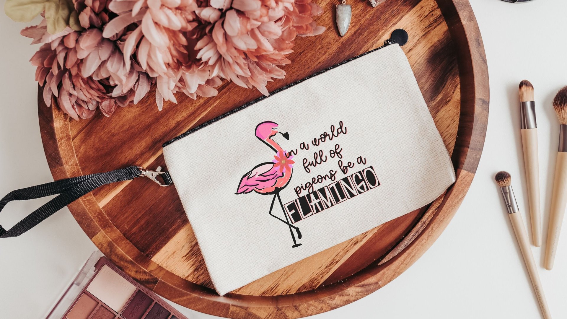 in a world full of pigeons be a flamingo cosmetic bag for purse, cute flamingo makeup bag for women, Easter basket stuffers for teenage girl