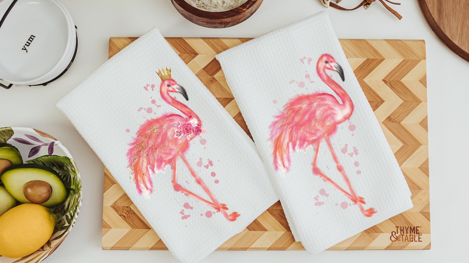 watercolor flamingo kitchen towels for bridal shower, beach lover gifts for her, pink flamingo hand towels, coastal decor beach house gifts