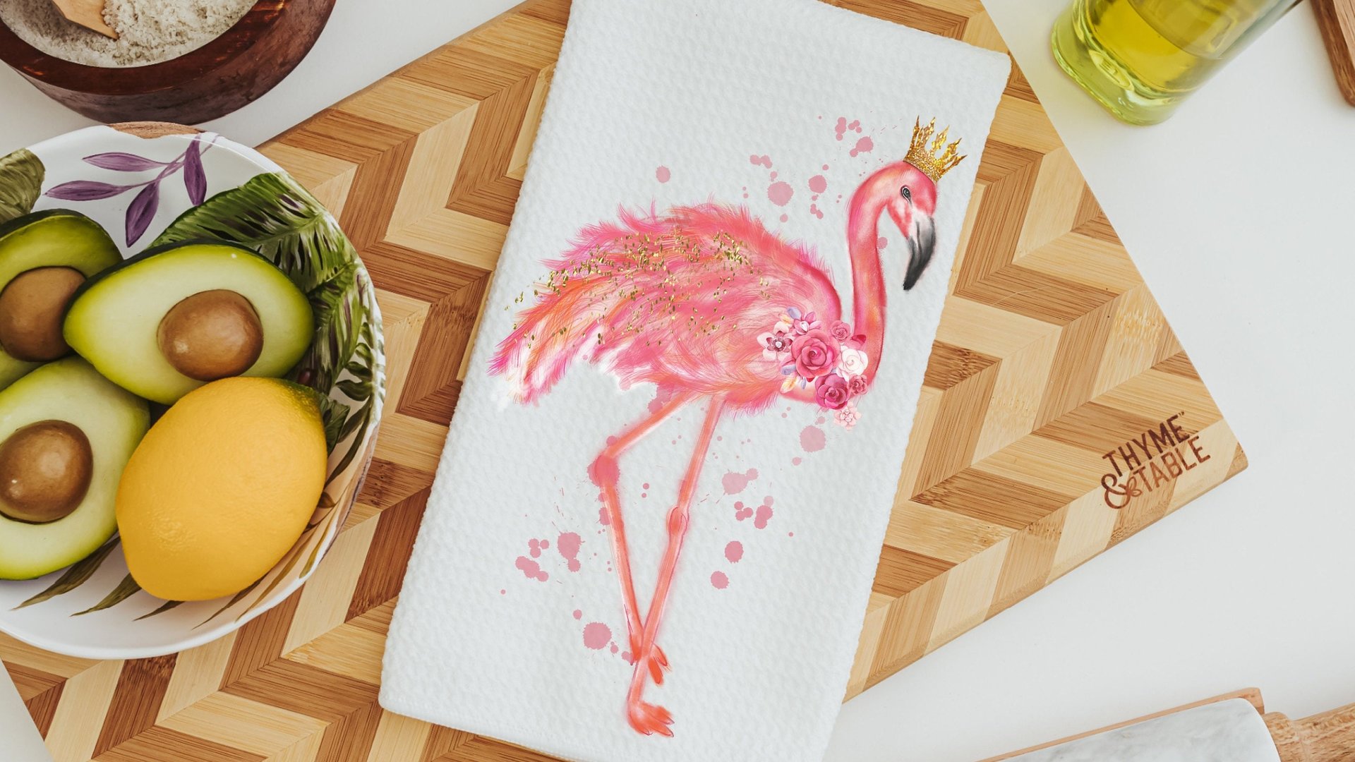 watercolor flamingo kitchen towels for bridal shower, beach lover gifts for her, pink flamingo hand towels, coastal decor beach house gifts
