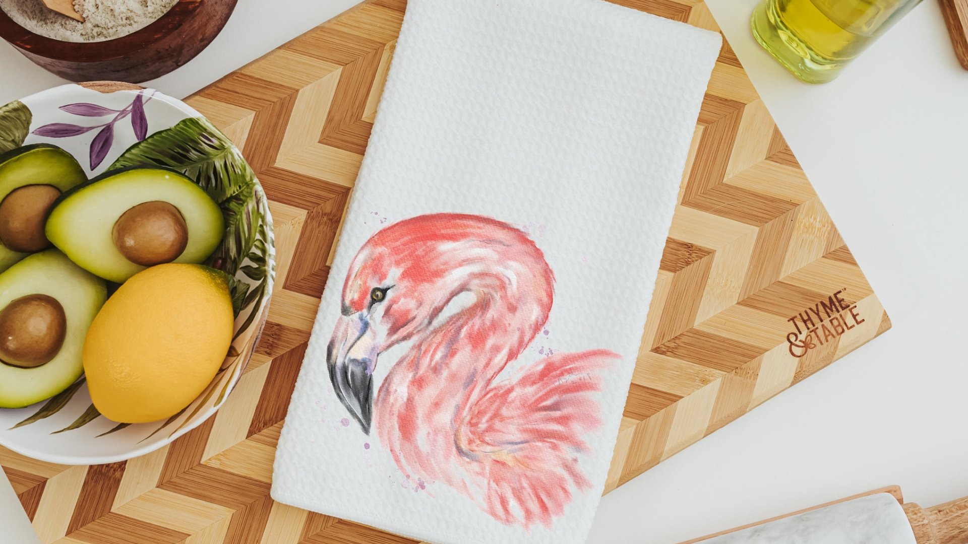 watercolor flamingo kitchen towels for bridal shower, beach lover gifts for her, pink flamingo hand towels, coastal decor beach house gifts