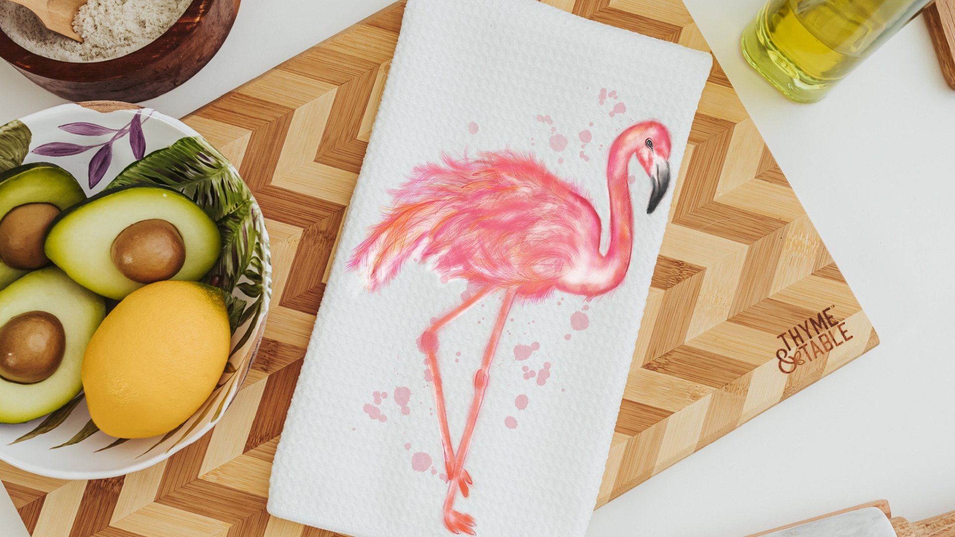 watercolor flamingo kitchen towels for bridal shower, beach lover gifts for her, pink flamingo hand towels, coastal decor beach house gifts