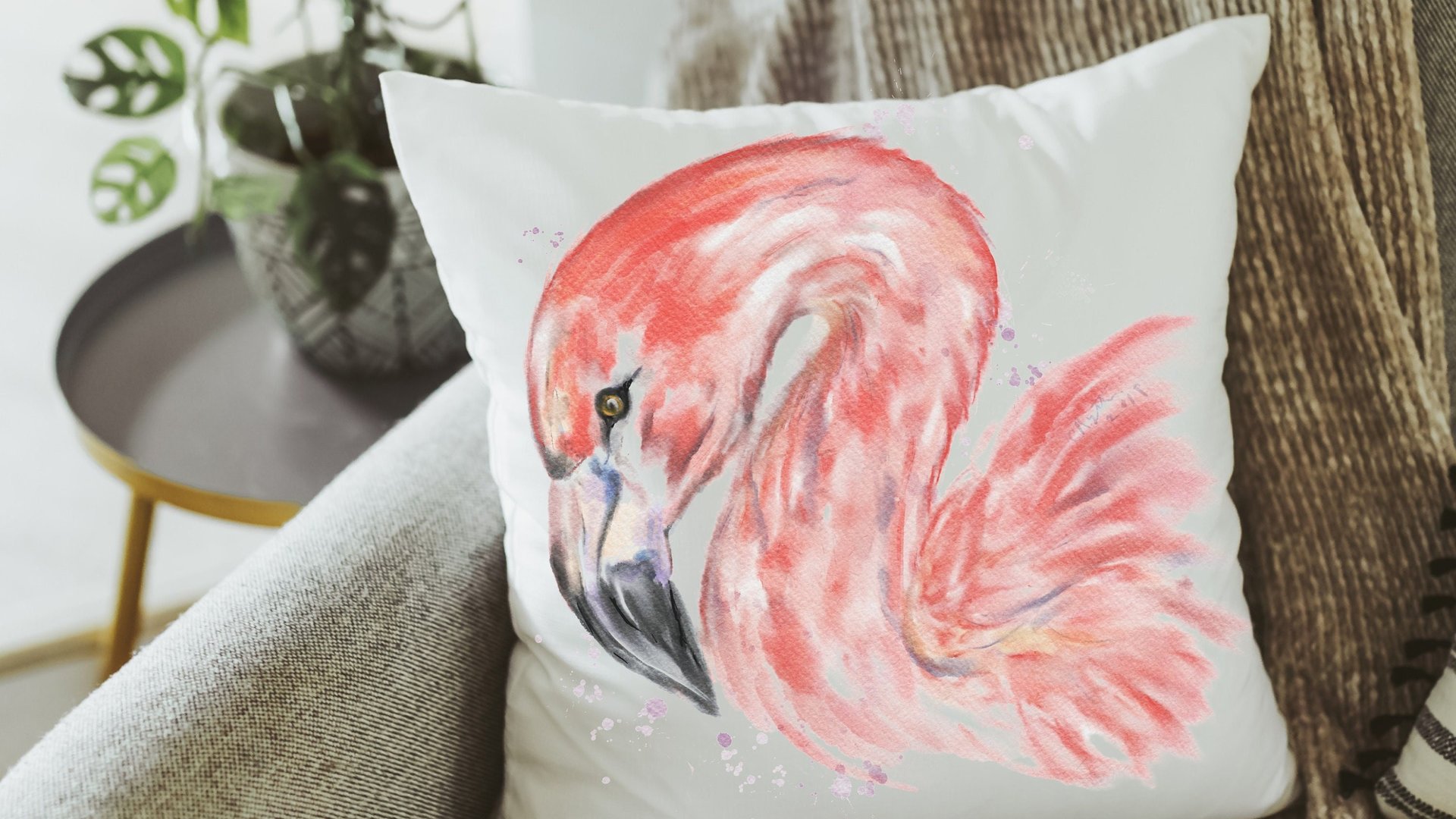 watercolor flamingo throw pillow for bed cute coastal gifts for beach lovers, flamingo gifts for women, flamingo gifts for her, coastal