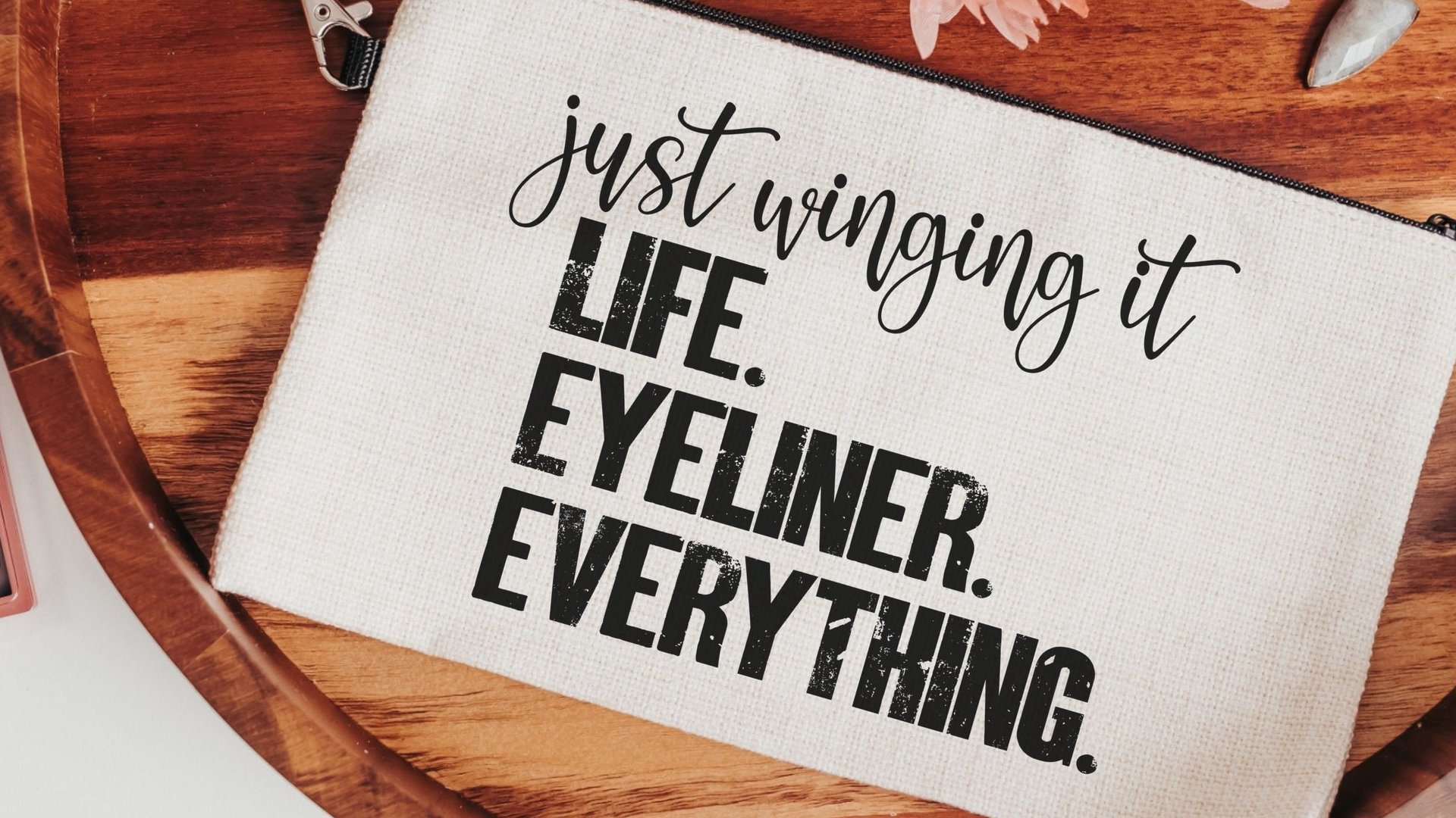 just wing it funny makeup bag for women, stocking stuffer for teenage girls Christmas gifts for sister, cosmetic bag for purse, secret Santa