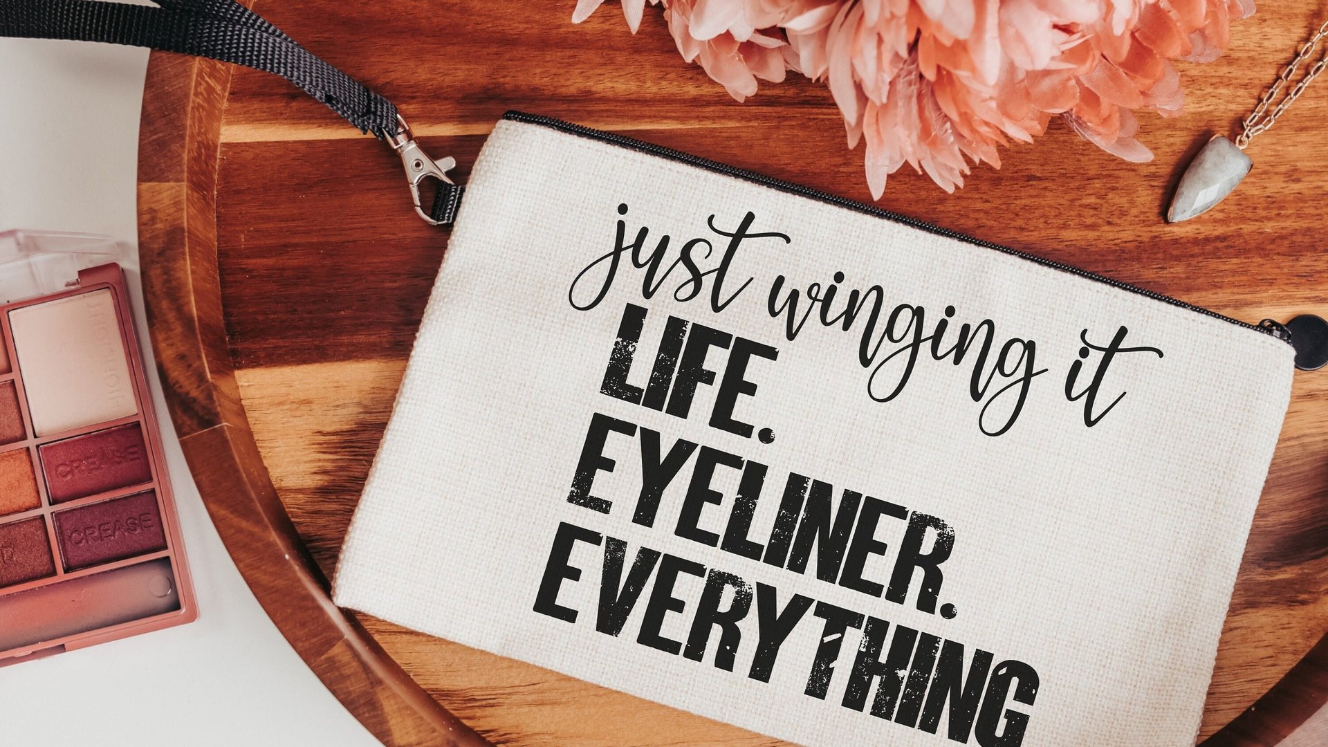 just wing it funny makeup bag for women, stocking stuffer for teenage girls Christmas gifts for sister, cosmetic bag for purse, secret Santa