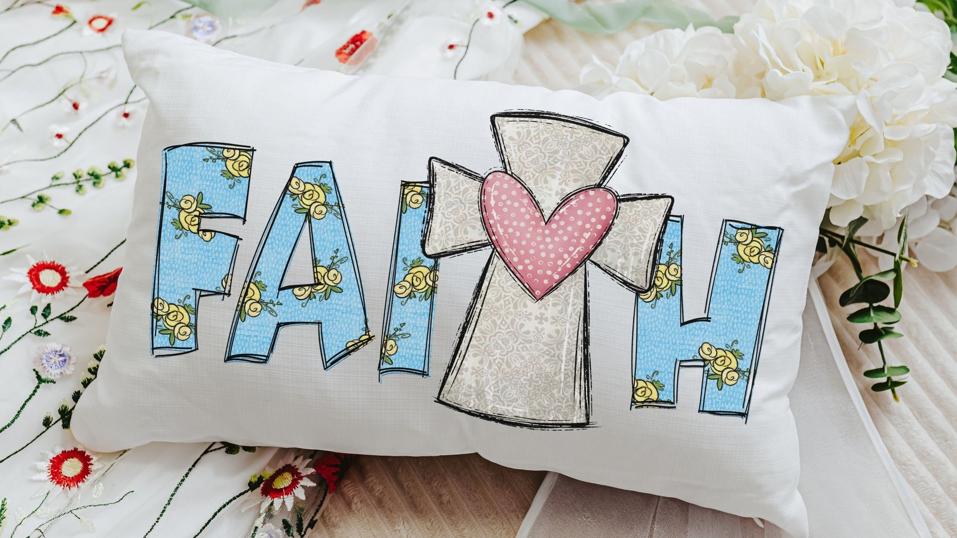 faith pillow cover 12x20, lumbar pillow for bed, Christian Christmas gifts for women, cross throw pillow cover 12 x 20, godmother gift from