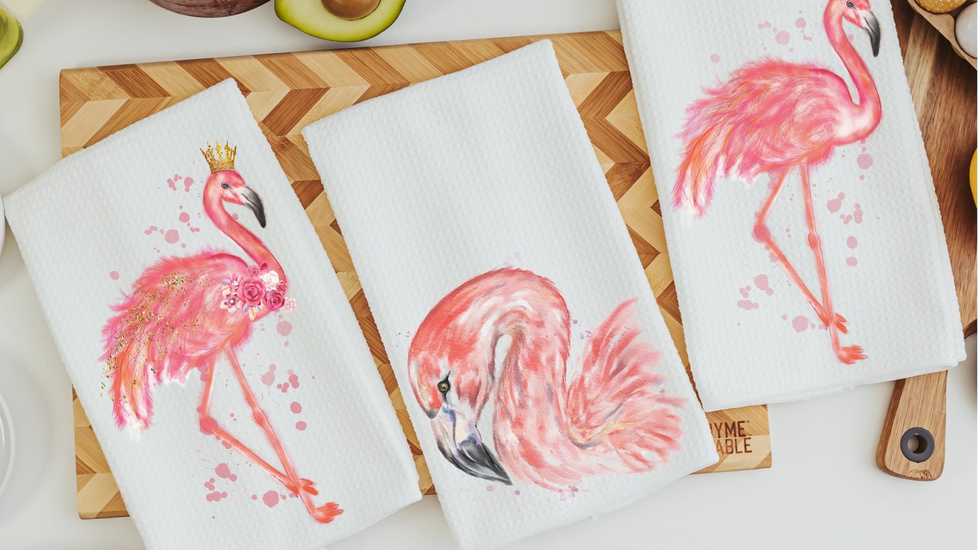 watercolor flamingo kitchen towels for bridal shower, beach lover gifts for her, pink flamingo hand towels, coastal decor beach house gifts