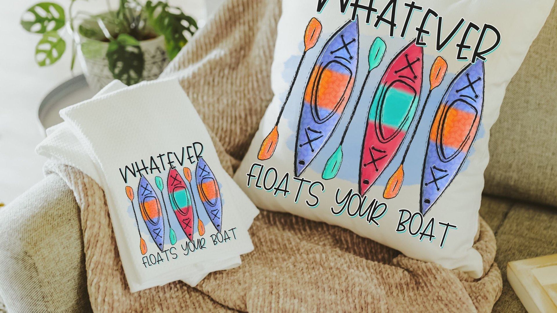 whatever floats your boat lake life throw pillows for couch, kayak gifts, summer decor for home, lake house decor, outdoorsy gifts for women