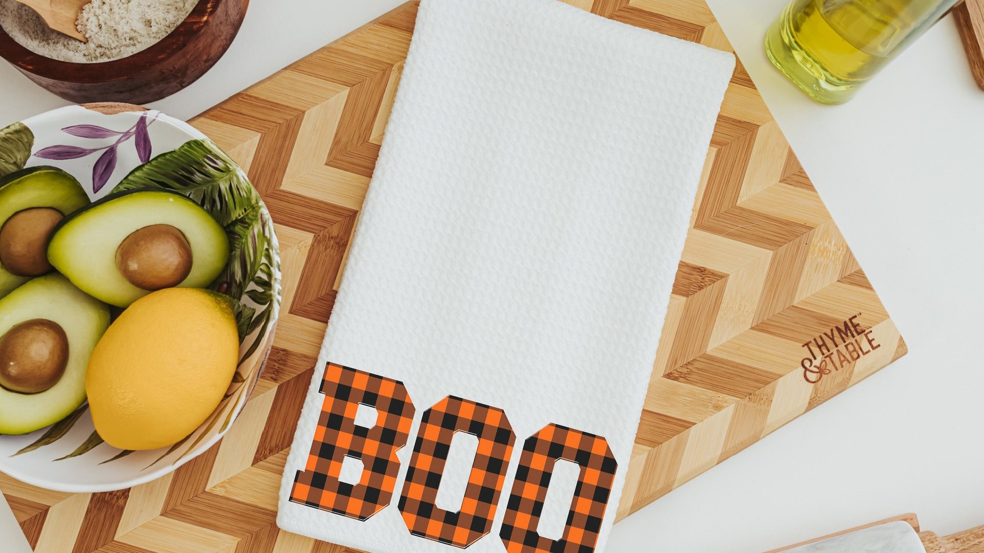 boo yall Halloween kitchen towels, October birthday gifts for her, orange buffalo plaid kitchen hand towels, fall decorations for home, best