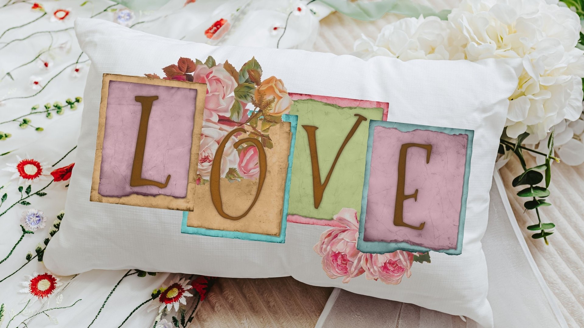 vintage inspired love throw pillow for bed, unique anniversary gift for Mom, bloomcore romantic academia room decor, wife to be gift, fiance