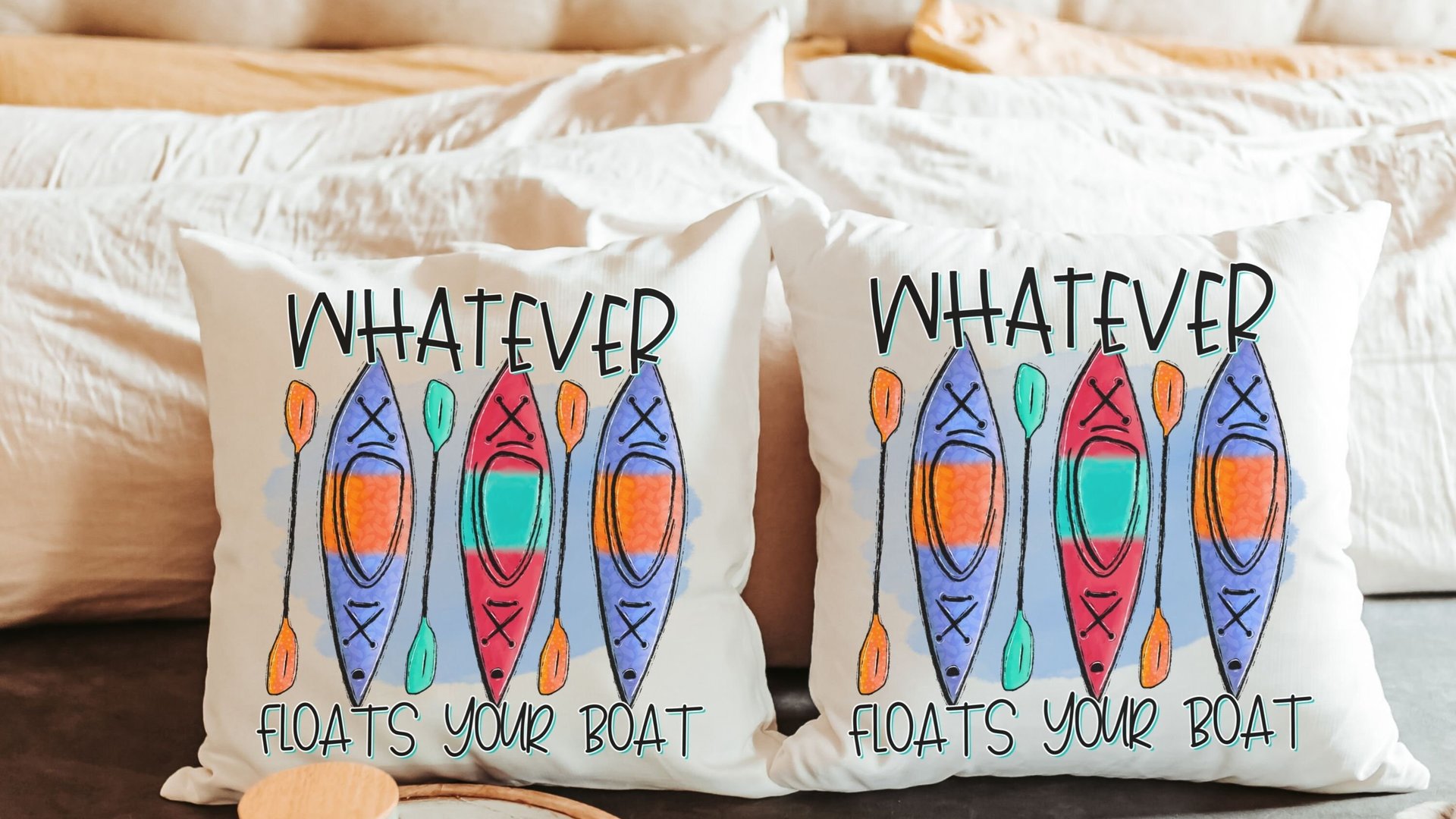 whatever floats your boat lake life throw pillows for couch, kayak gifts, summer decor for home, lake house decor, outdoorsy gifts for women
