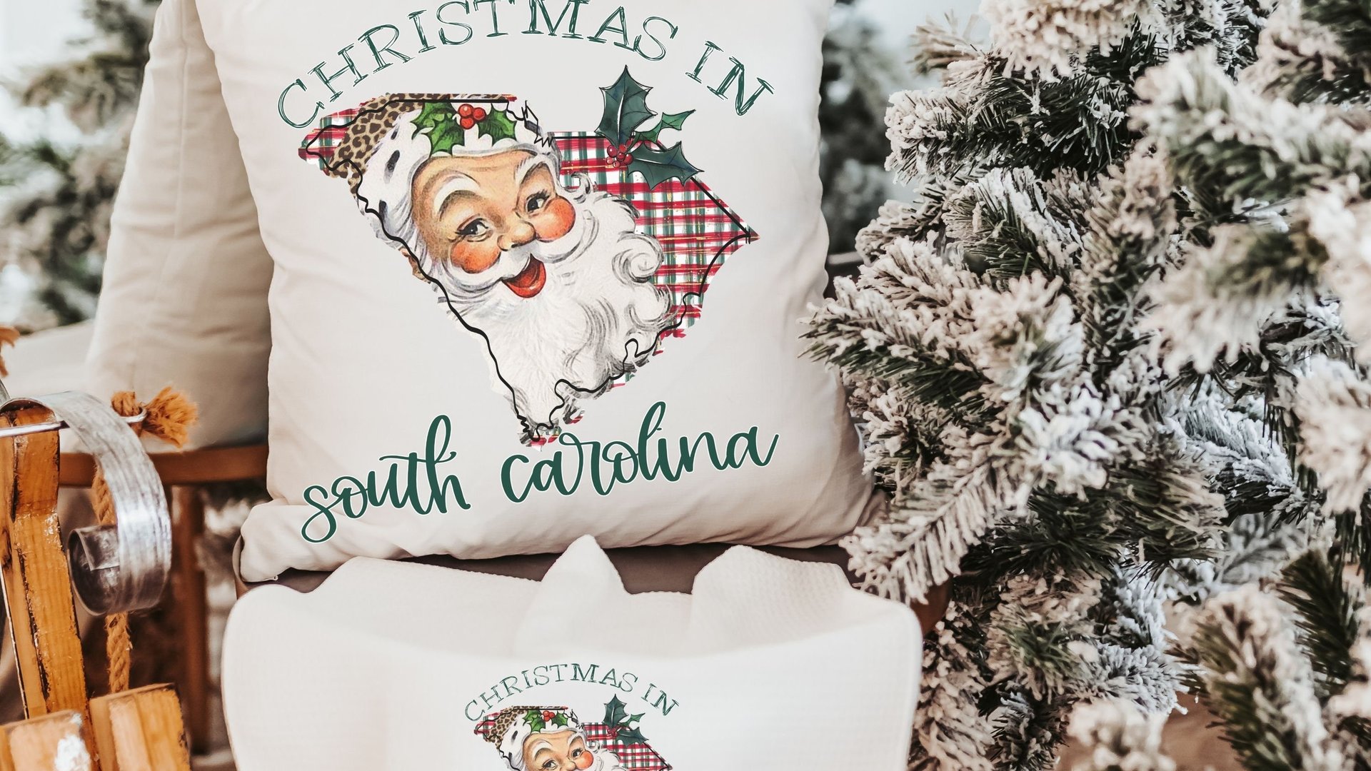 Santa throw pillows for couch, Texas kitchen towels for winter, holiday hosting decor home decor gift, Texas Christmas gifts for neighbors