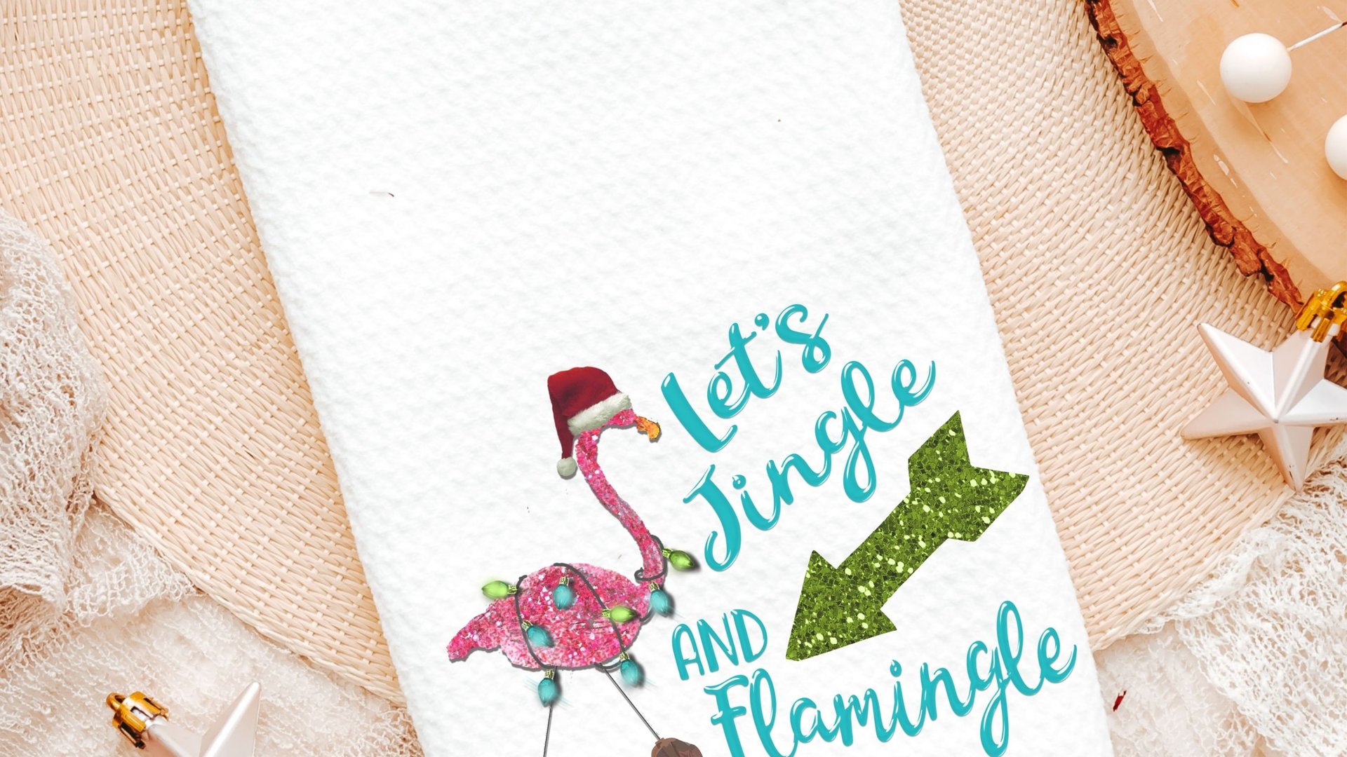 let's jingle and flamingle flamingo Christmas decorations, tropical Christmas decor, funny Christmas gifts for new home owners, beach