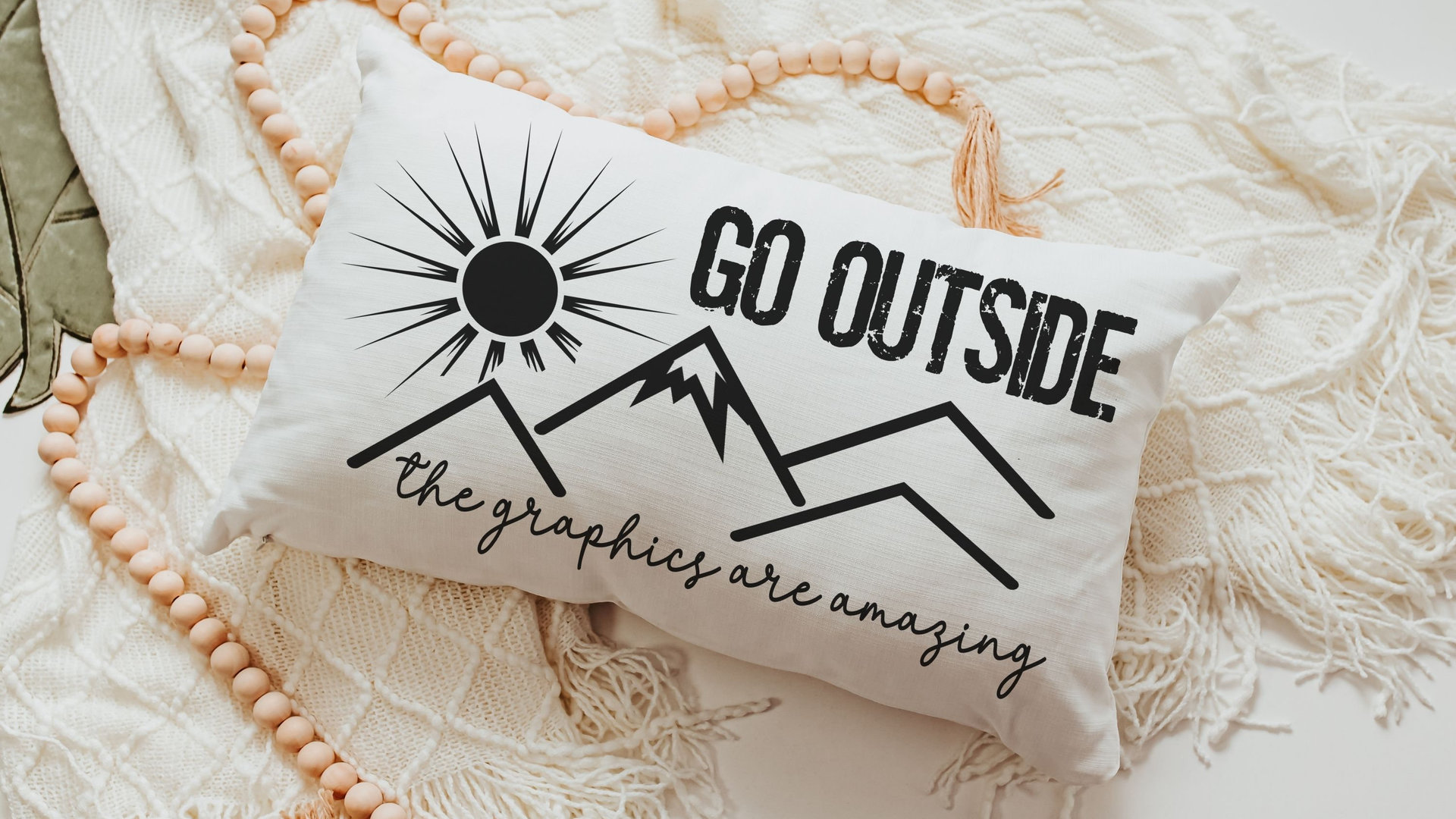 go outside funny lumbar pillow for bed, gamer girl gifts, adventure awaits pillow cover for boyfriend,nature lover gifts for hikers women