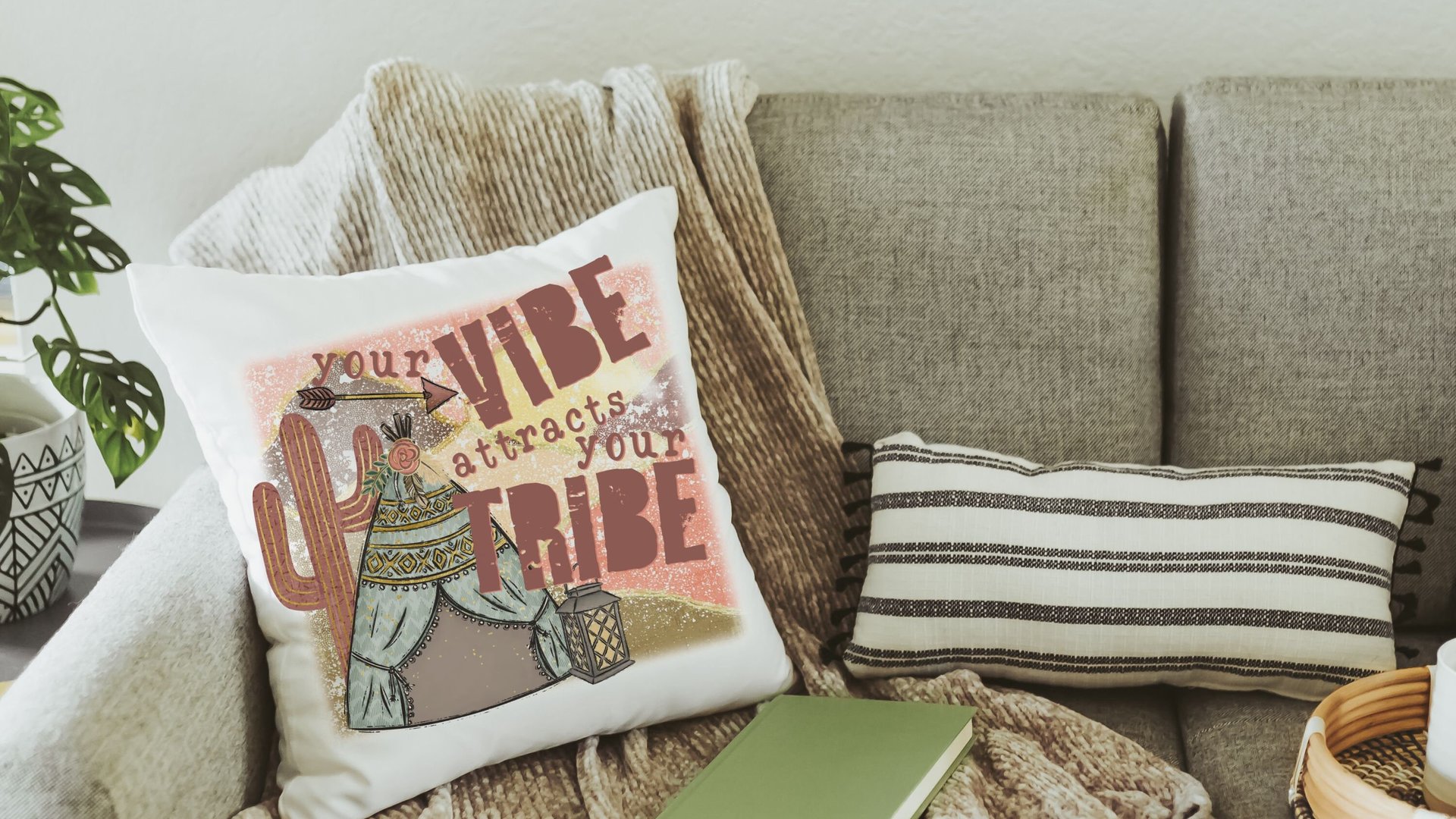 your vibe attracts your tribe boho throw pillows for couch trendy decor, snarky gifts, boho accent pillows for sofa, unique gifts for women
